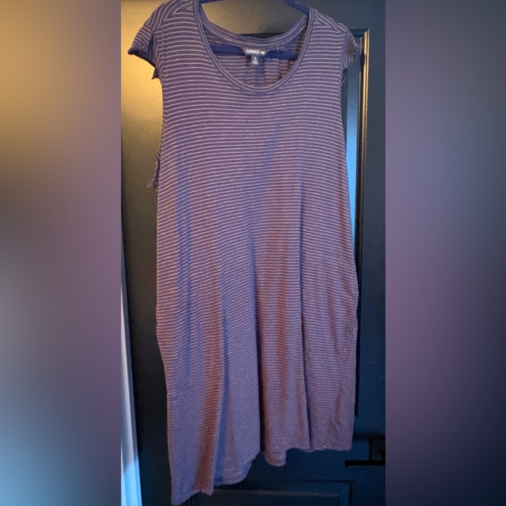 Toad&Co Blue and Tan Striped Midi Dress
